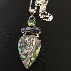 Handmade Abalone Shell 925 Stamped Sterling Silver Necklace